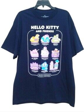 NEW Hello Kitty and Friends Navy Short Sleeve Tee Pastel Food Trucks Print NWOT